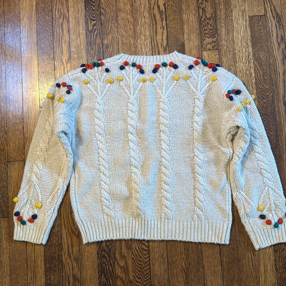 Anthropologie Pepaloves cable sweater with Pom-poms, NWOT, Medium, Cream - Picture 5 of 6